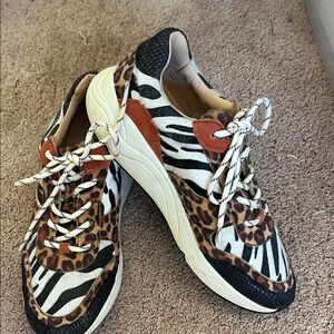 Oasis Leopard & Zebra Mix Platform Sneakers with Rust Accents